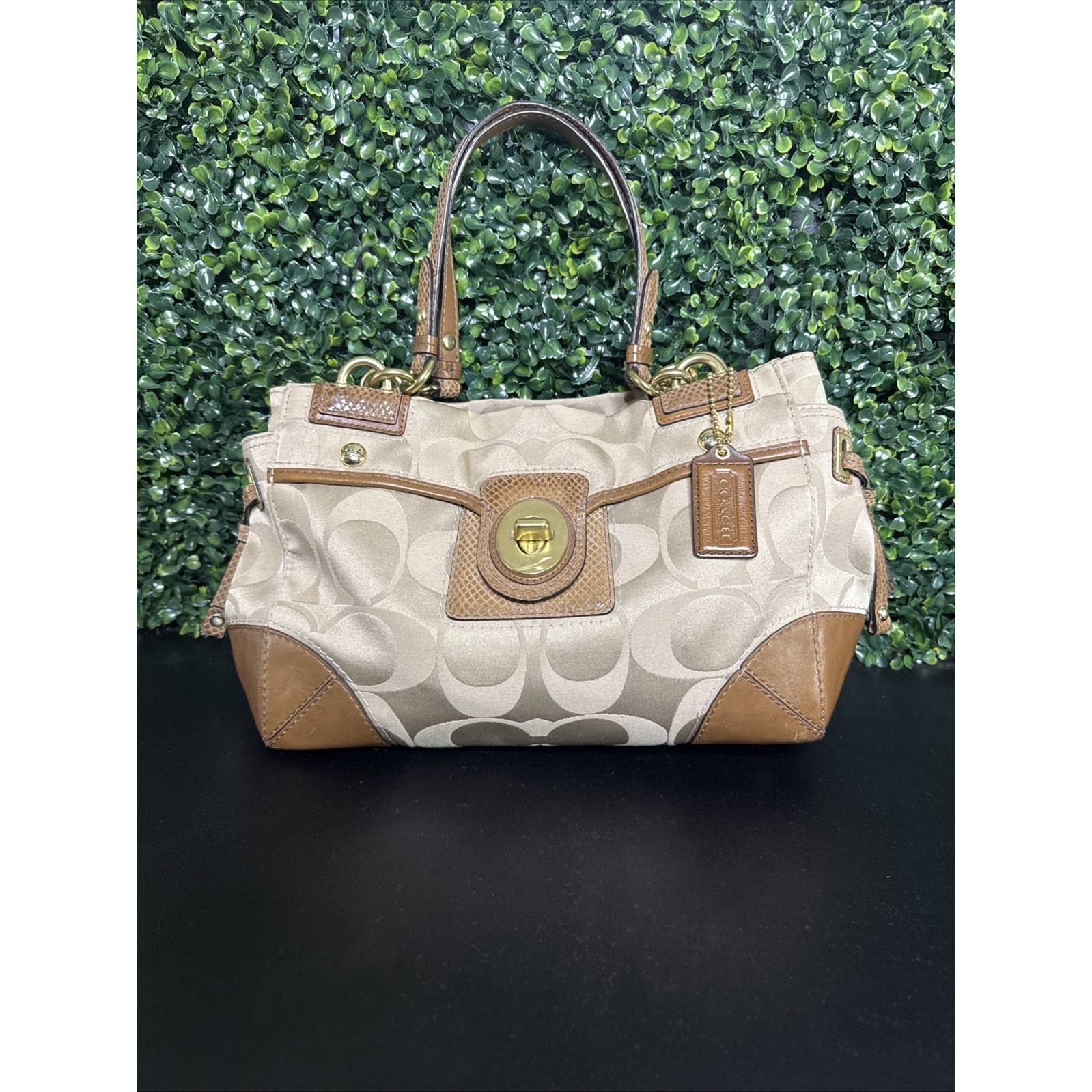 Coach Brown Signature Sateen Peyton Large Carryall Purse
